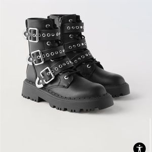 Zara Kids Studded Leather Ankle Boots